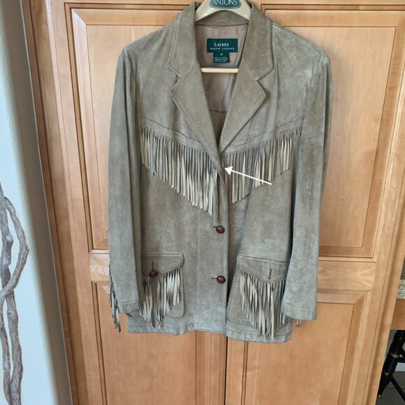 Ralph Lauren Western Suede Fringe Jacket Vntg Size M | Rare Putty Tan Leather M - Picture 5 of 17